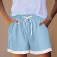thumbnail image 2 of Women's Pajama Shorts Cotton Linen Lace Elastic Waist Sleep Shorts Stylish Lounge Shorts Casual Comfy Beach Sweat Shorts with Pockets Light Blue XL(XL), 2 of 8