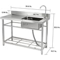 thumbnail image 1 of Bingirl Évier Utilitaire de Cuisine Autoportant en Acier Inoxydable 47x19.7x33.5 Pouces Bol Simple avec Robinet Poste de Travail Chaud Froid Pivotant à 360° Durable Résistant à la Rouille pour Restaurant Cuisine Garage Extérieur, 1 of 5