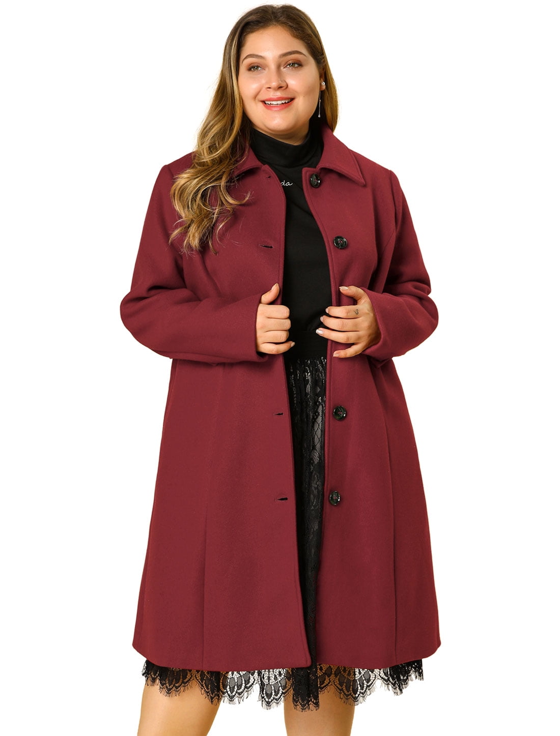 Women's Plus Size Utility Jackets Drawstring Belted Coat 2X Burgundy