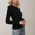 thumbnail image 4 of Huankd Womens 2025 Fall Cardigan Sweaters Lightweight Long Sleeve Button up Ribbed Knit Tops Winter Fashion Clothes Black S, 4 of 5