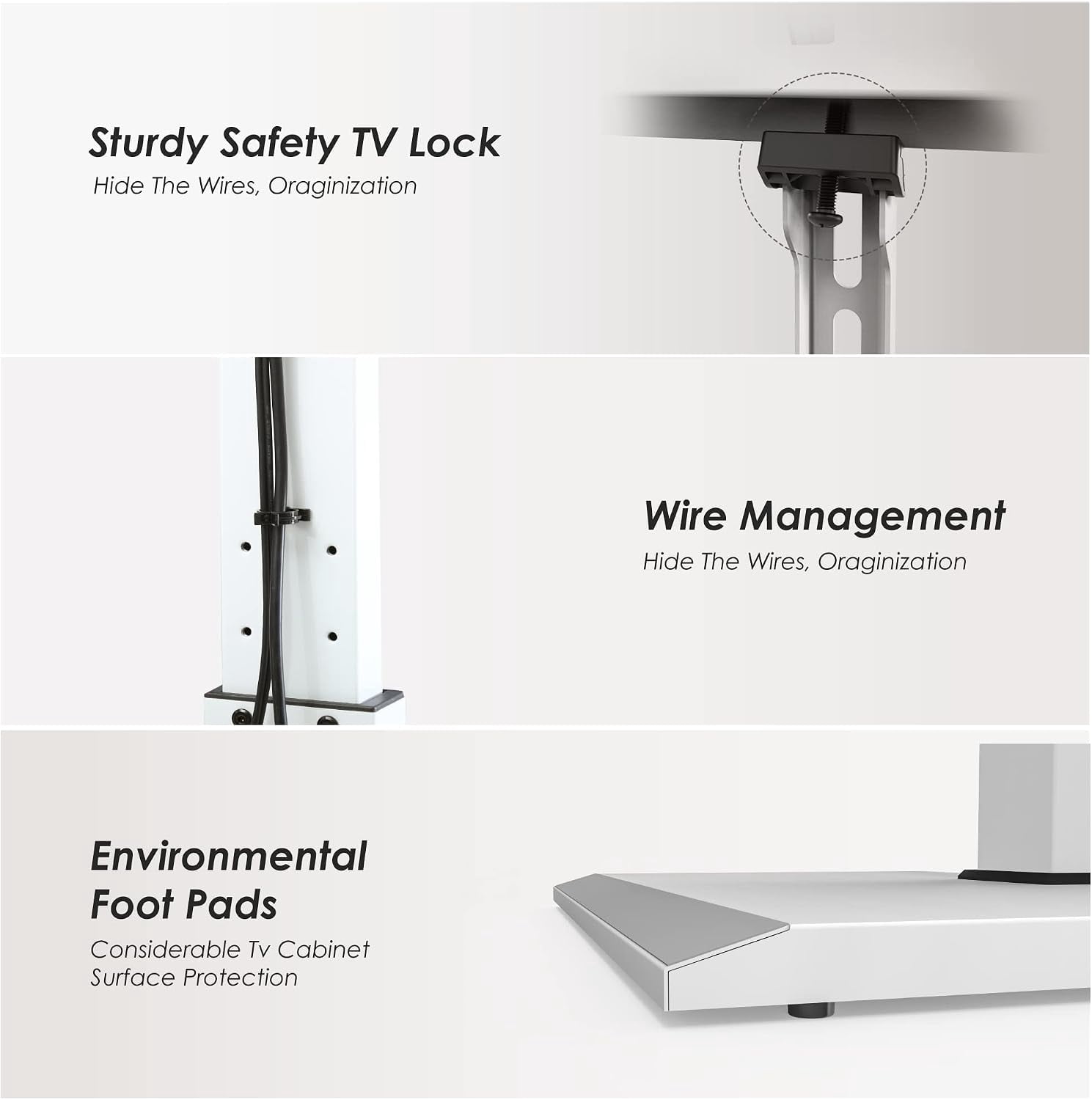 FITUEYES Floor TV Stand for 32–65 Inch TVs, White, Swivel Mount, Height Adjustable, Iron Base
