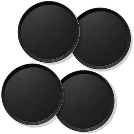 

(Set Of 4) 11 Round Restaurant Serving Trays Black - NSF Certified Non-Slip Food Service Tray