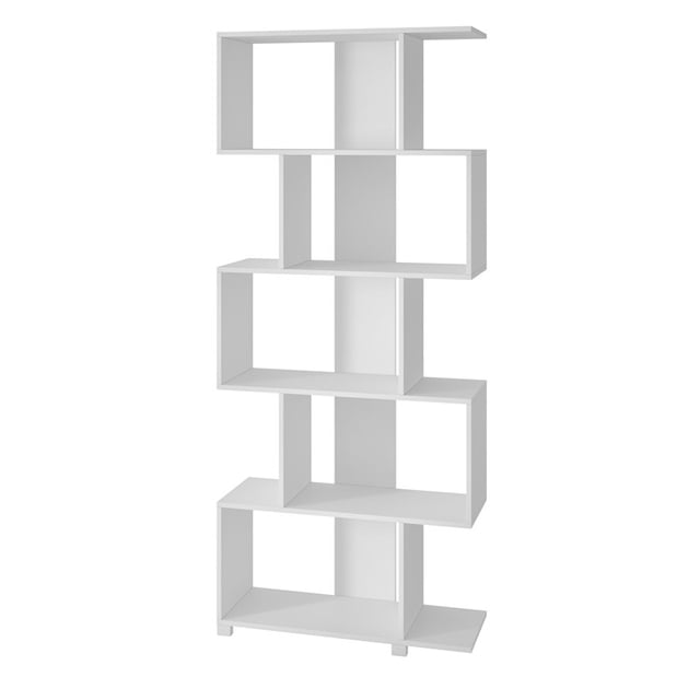 Bowery Hill Mid Century Modern Industrial Wood 5 Shelf Bookcase in White