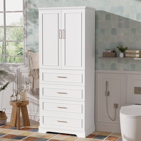 MODERNLUXE 72.2" Tall Bathroom Storage Cabinet, Freestanding Storage Cabinet with 3 Drawers,Adjustable Shelf & Soft-Close Doors for Bathroom,Living Room, Kitchen,White