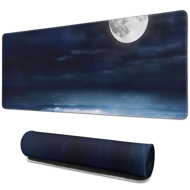 Superior Gaming Experience with Moonlit Sea Large Mouse Pad: Extended XXL Size, Non-Slip, Ideal for Keyboards & Computers, Stitched Edges, 31.5x11.8 Inch, Perfect for Gamers & Office Use