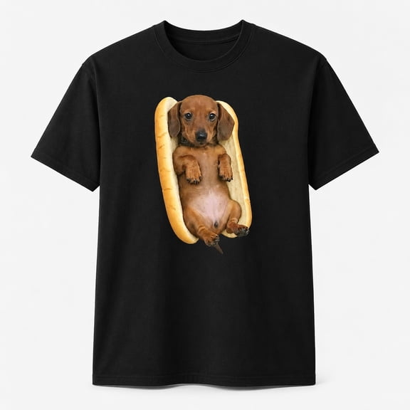 Funny Dachshund Hot Dog T-Shirt, Wiener Dog Graphic Cotton Blend Tee
