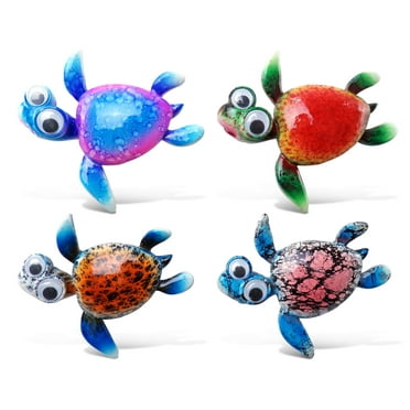 CoTa Global Sea Turtle Refrigerator Bobble-Eye Magnets Set of 4 - Assorted Color Fun Cute Ocean Life Big Eye Magnets For Kitchen Fridge & Locker, Home Decor & Cool Office Decorative Novelty - 4 Pack