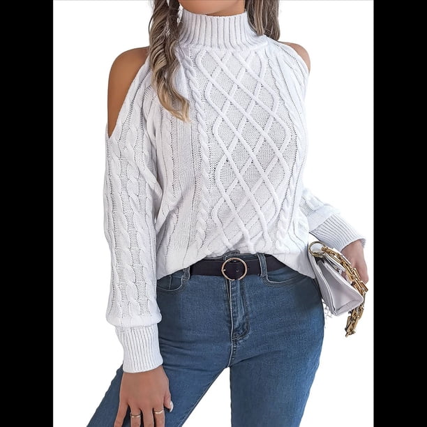 Suéteres de Mujer con Hombros Descubiertos, Otoño-Invierno 2025, Larga, Suave, Grueso, de Punto , Tops de Jersey. S