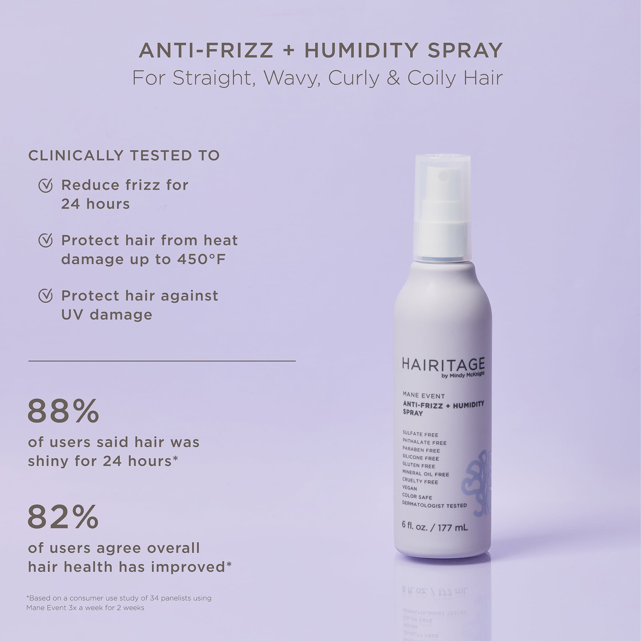 Hairitage Mane Event Anti-Frizz + Humidity + Heat Protectant Hair Spray, 6oz