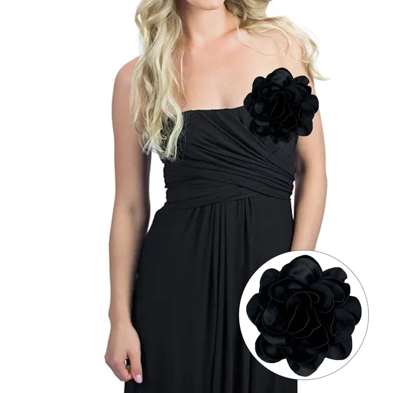 black satin dress accessories " Solene " Satin Scarf Detail One Shoulder Maxi Dress ( Black )