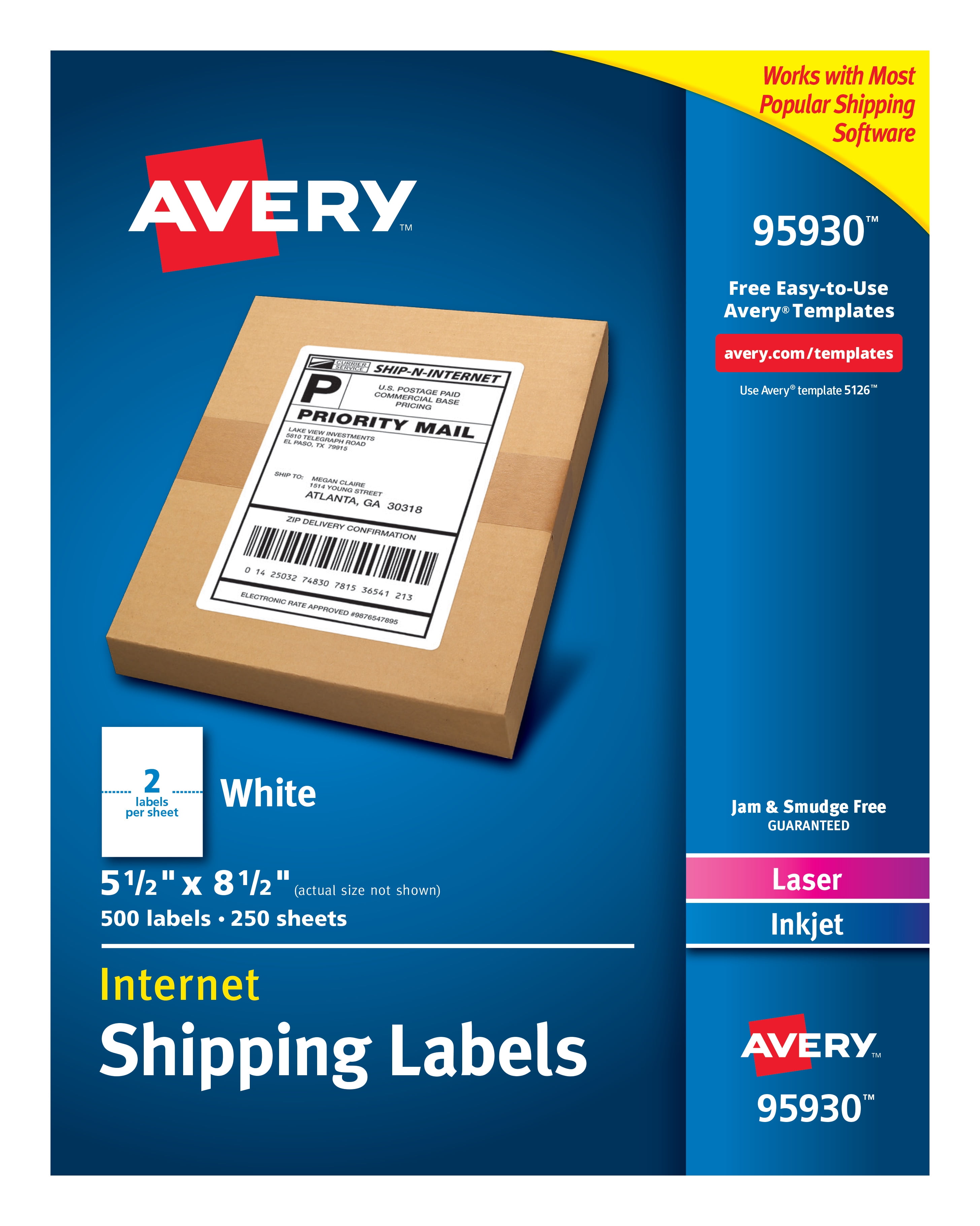 8.5"X5.5"Half Sheet Self Adhesive Shipping Labels 2 Per Sheet for UPS USPS Fedex 
