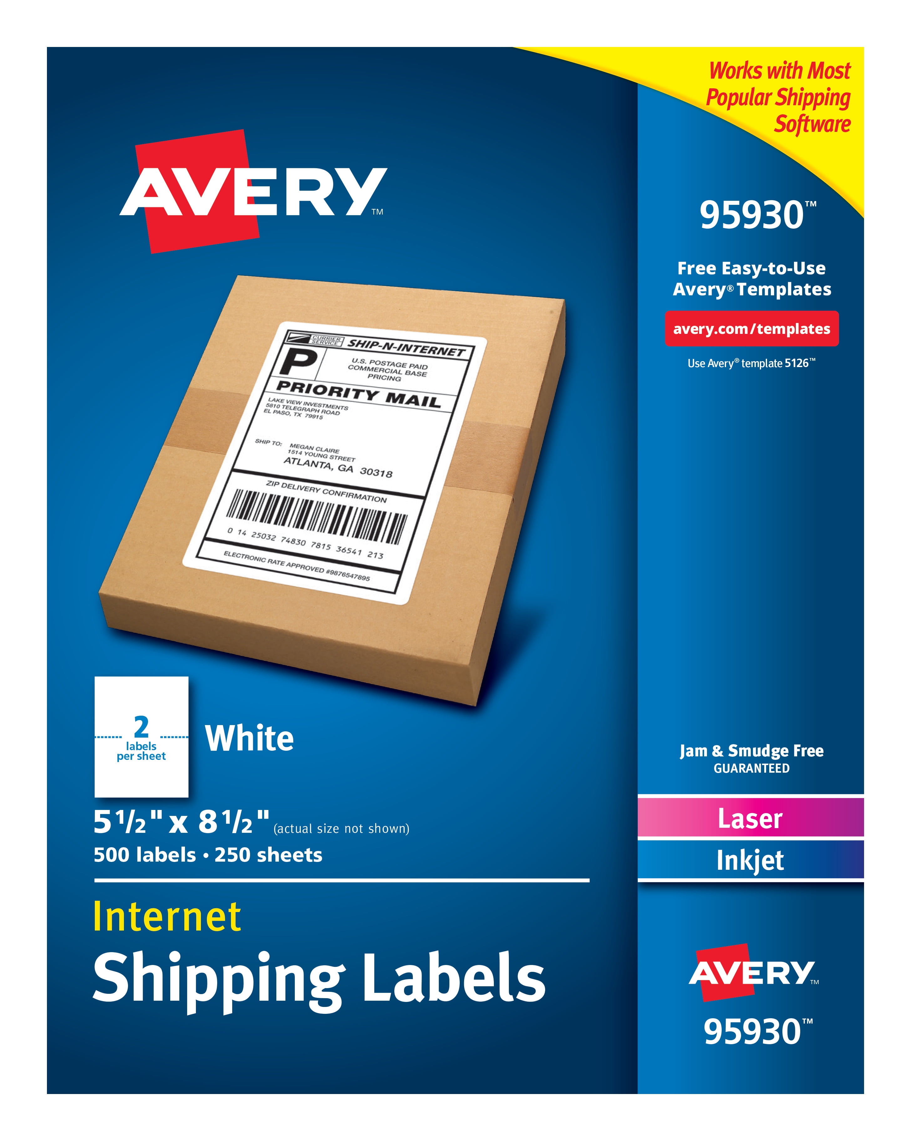 Avery Shipping Address Labels Laser Inkjet Printers 500 Labels 