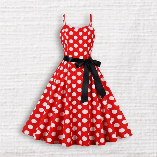 Vestido de tirantes con estampado de lunares para mujer Vestido estilo túnica vintage estilo sexy Traje diario Hugtrwg Para estrenar