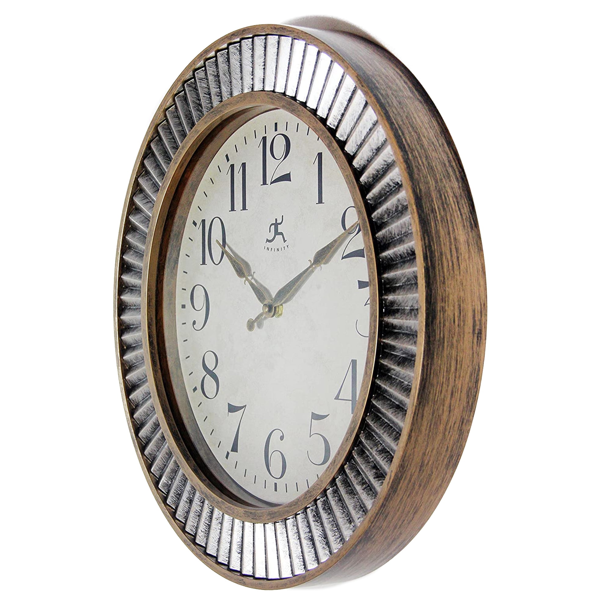 Infinity Instruments 16 Inch Ruche Industrial Metal Wall Clock, Gold and Silver