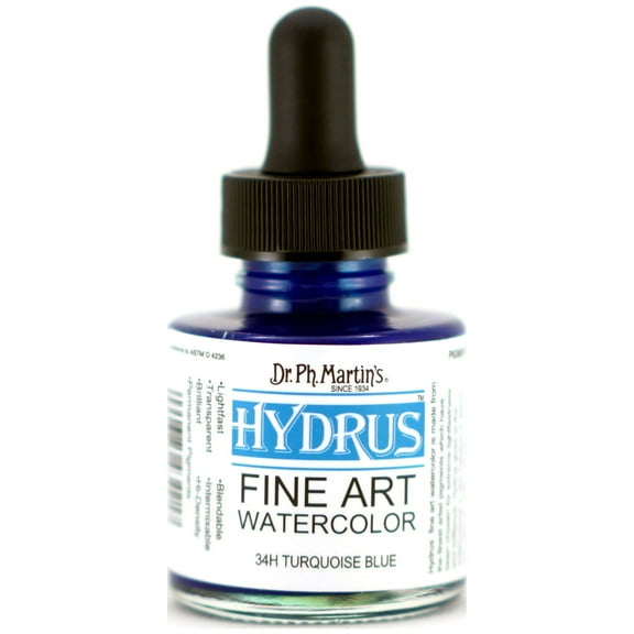 Dr. Ph. Martin's Hydrus Fine Art Watercolor, 1.0 oz, Turquoise Blue (34H)