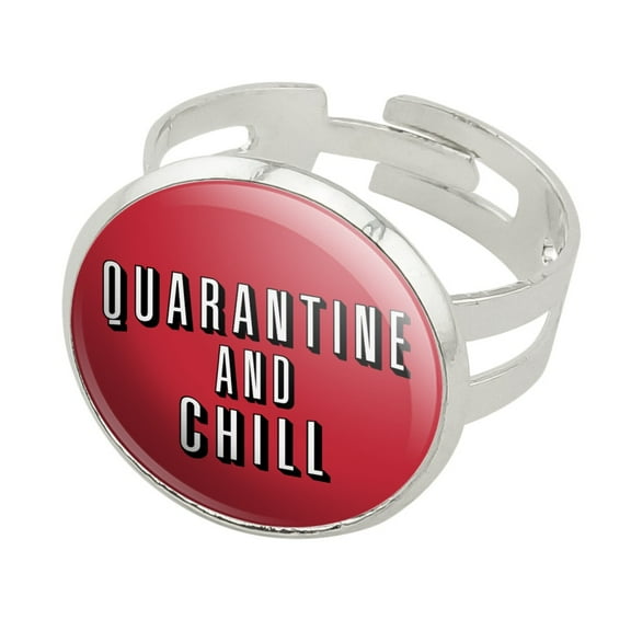Quarantine and Chill Silver Plated Adjustable Novelty Ring