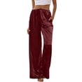 thumbnail image 2 of Womens Silk Satin Pajama Pants Soft Comfy Loose Pj Pants Drawstring Elastic Waist Wide Leg Lounge Bottom with Pockets Red S, 2 of 5
