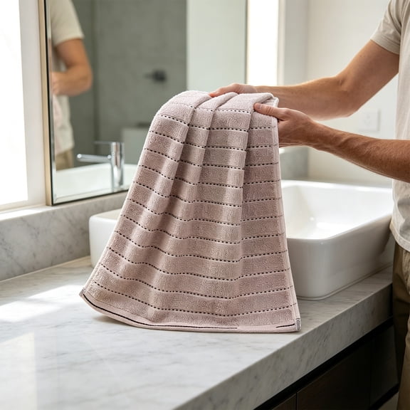 HOZVOMI Striped Corals Fleece Towel for Face Washing Bathing Drying Hair Soft Absorbent Comfortable Design Ideal for Everyday Use