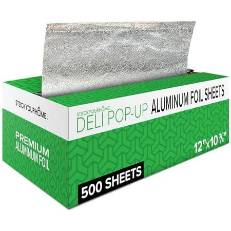 500 Count Pre-Cut Deli Aluminum Foil Sheets 12” Pop Up Foil Sheets for Restaurant Disposable Foil Sheets for Food Tin Foil Sheets for Burrito Hot Dog or Sandwich Stock Your Home