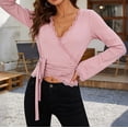thumbnail image 4 of Tqyyweavej Womens Tie Side Wrap Tops Lace Long Flare Sleeve Crop Cardigan Yoga Ballet Deep V Neck Cover up Tops Pilates Outfits, 4 of 5