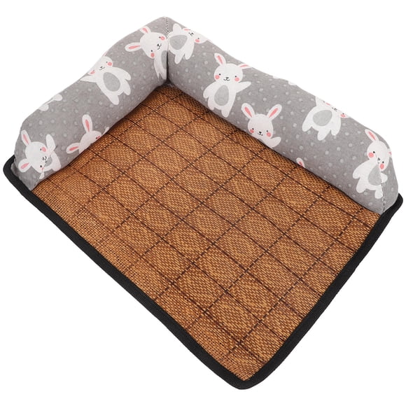 unbranded Pet Summer Mat Rattan Cooling Dog Bed Grey Breathable Cushion with Anti Slip Design