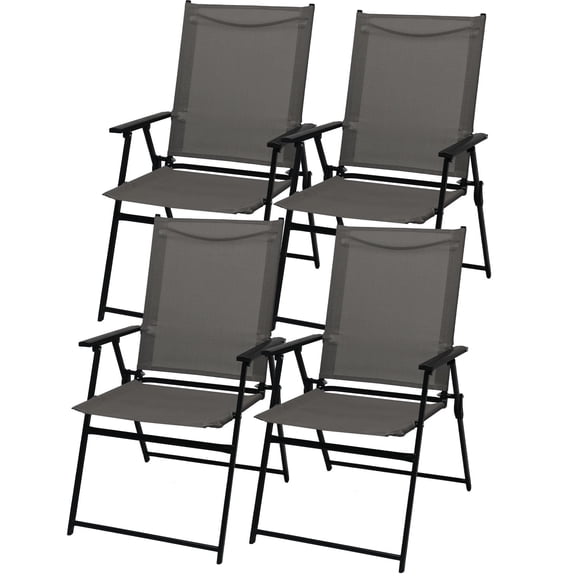 JMGJOY 4-Pack Folding Patio Chairs for Outdoor Relaxation, Supportive High-Back Sling Chairs with Armrests, Foldable for Garden, Backyard, and Pool (Gray)