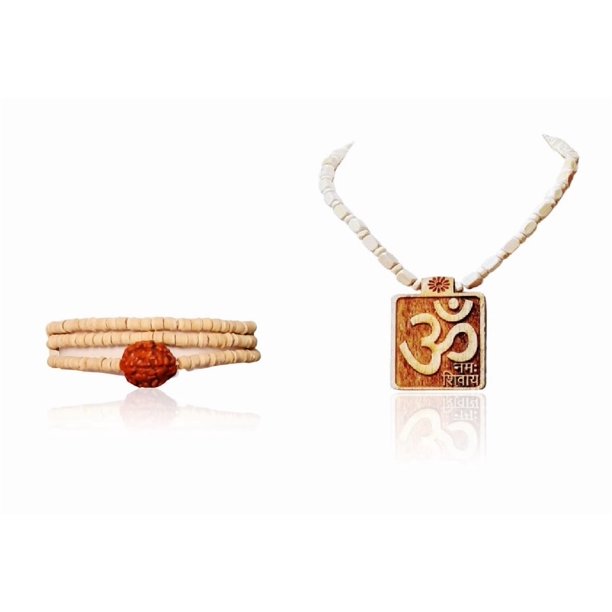 Kamada combination of Rudraksha Tulsi mala and Om namah shivay Tulsi mala,, Spritual Pendant for Women and Men