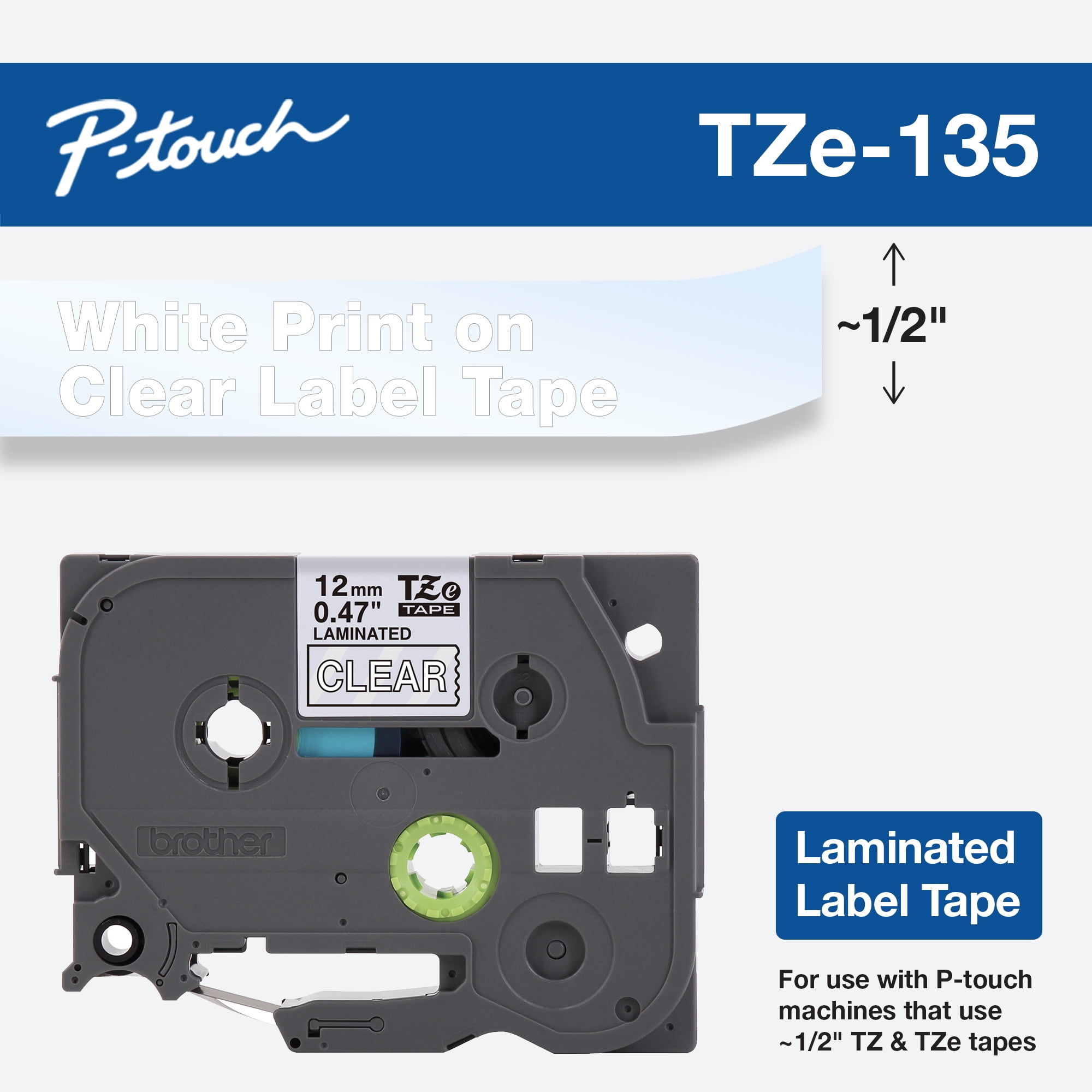 1PK TZ 135 TZe-135 White on Clear Label Tape For Brother P-Touch PT-P700 1/2" 