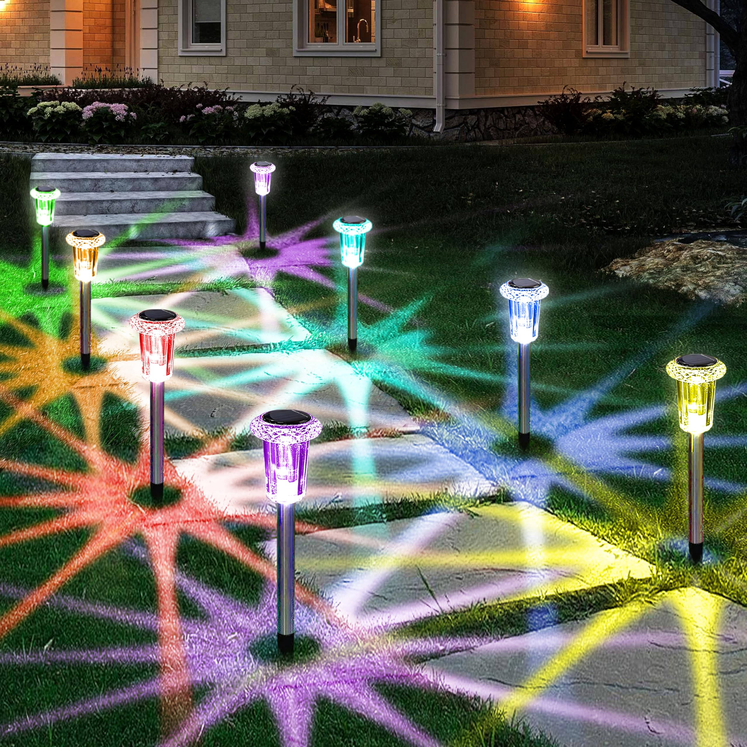 PUCACHI Solar Lights Outdoor Waterproof , 10-Pack Garden Lights, Decorative Lights for Yard Garden Walkway Driveway, Colorful