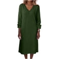 thumbnail image 5 of Lopecy-Sta Dresses for Women V-Neck Midi Shift Dress for Fall Loose Waist Casual Daily Wear, 5 of 7