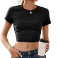thumbnail image 5 of RKZDSR Womens Crop Top Summer Fashion Y2k Tops Ribbed Slim Fit Tank Top Casual Round Neck Tees Short Sleeve T Shirt Crewneck Y2K Ribbed Knit Slim Fit Crop Top Black XL, 5 of 8