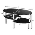 thumbnail image 2 of Costway Tempered Glass Oval Side Coffee Table Shelf Chrome Base Living Room Black, 2 of 9