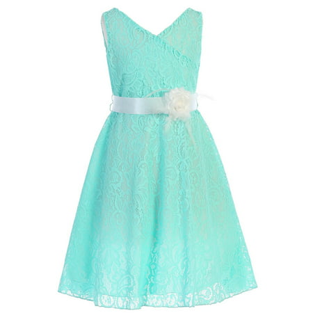 Chic Baby - Chic Baby Little Girls Mint Floral Lace V-Shaped Neck ...