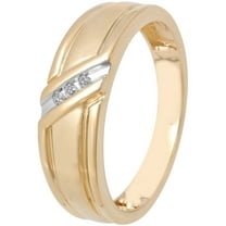 Brilliance Fine Jewelry Men's 10K Gold Wedding Band Ring with Diamond Accent Slash