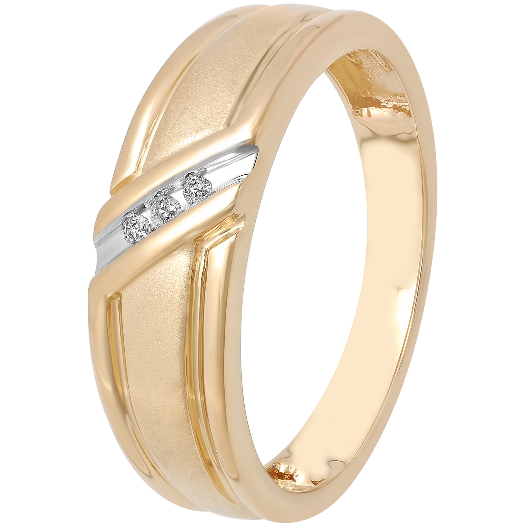 Brilliance Fine Jewelry Men's 10K Gold Wedding Band Ring with Diamond Accent Slash