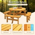 thumbnail image 4 of Round Wooden Picnic Table for Outdoors, 8 Person Round Outdoor Table and Chairs, Built-in Benches, Umbrella Hole for Garden, Backyard, 4 of 6