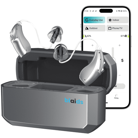 BlaidsX Neuro Rechargeable RIC + Programmable Hearing Aids for Seniors with Bluetooth Mobile App Hearing Test Audiogram & Noise Cancellation, Dual Mic & 32 DSP Channels | USA-Made
