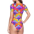 thumbnail image 4 of Balery Women'Smagic Mushrooms Crew Neck Round Neck Short Sleeves Slim Fit Casual Basic Extender Bodysuit Daily Jumpsuit T Shirts-X-Large, 4 of 9