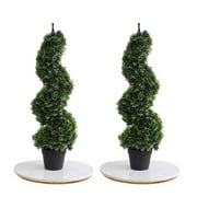 momoplant Artificial Boxwood Plant Topiary Tree 35inch Fake Feaux Spiral Plants Green Outdoor Indoor Home Office Porch, Set of 2