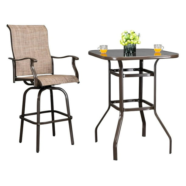 Prokth Wrought Iron Glass High Bar Table Patio Brown Com - Wrought Iron Patio Bar Set Prokth Wrought Iron Glass High Bar Table Patio Brown Com - Wrought Iron Patio Bar Set