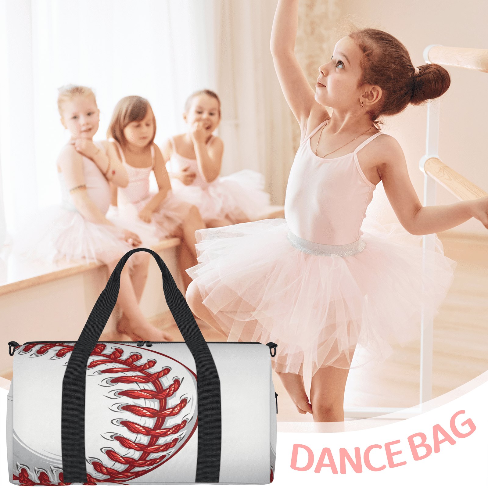 Herdesigns Baseball Travel Duffle Bag Sports Yoga Weekender Overnight Carry on Workout Bags Lightweight Waterproof Gym Tote Bag for Women Red Ball Sports