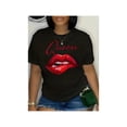 thumbnail image 1 of 2025 Plus - Size Women's Cotton Short - Sleeve T - Shirt. eye - catching print with 'Queen text and red lips. Machine - washable breathable loose - fitting suitable for all seasons., 1 of 7