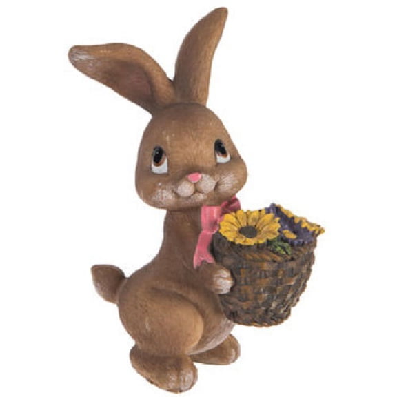 Brown Bunny With Basket Of Flowers Decoration Easter Decor
