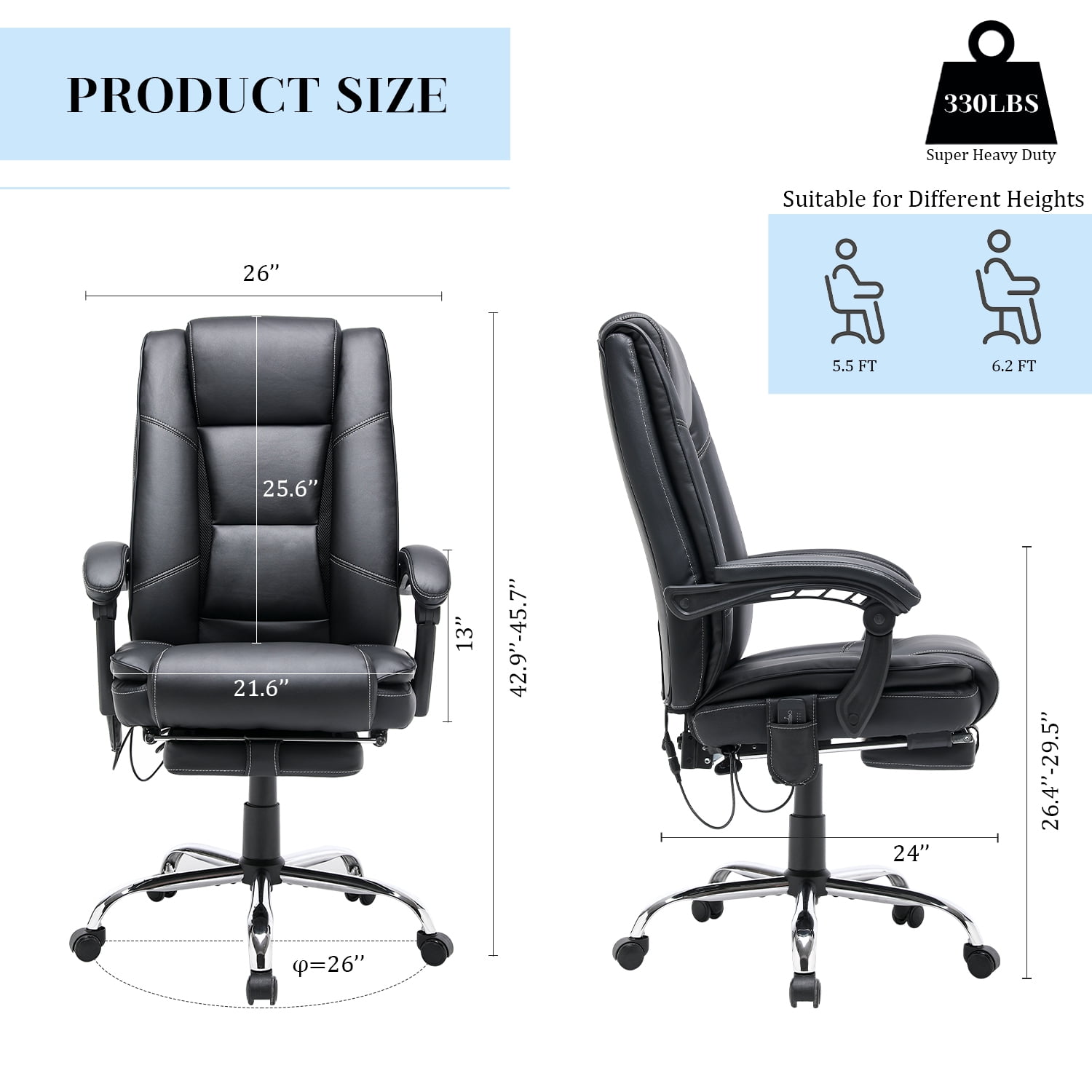 Homrest Ergonomic Indoor Massage Heated PU Leather Office Chair, Black