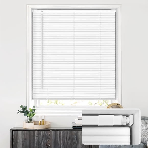 LazBlinds No Tools No Drill Cordless 1" Vinyl Mini Blinds, 100% Privacy S-Curve Blinds for Indoor Windows, Room Darkening Horizon
