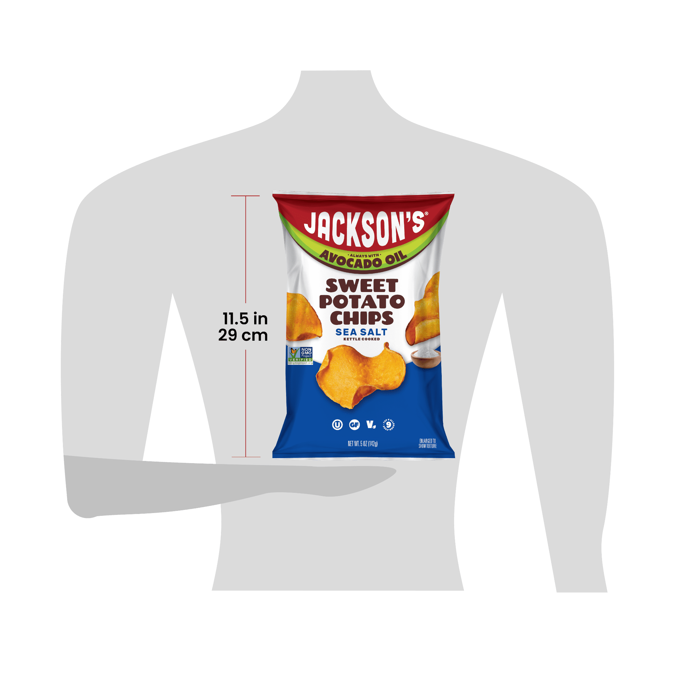 Jackson's Sweet Potato Kettle Chips with Sea Salt, Avocado Oil, Free of Top 9 Allergens, 5 oz