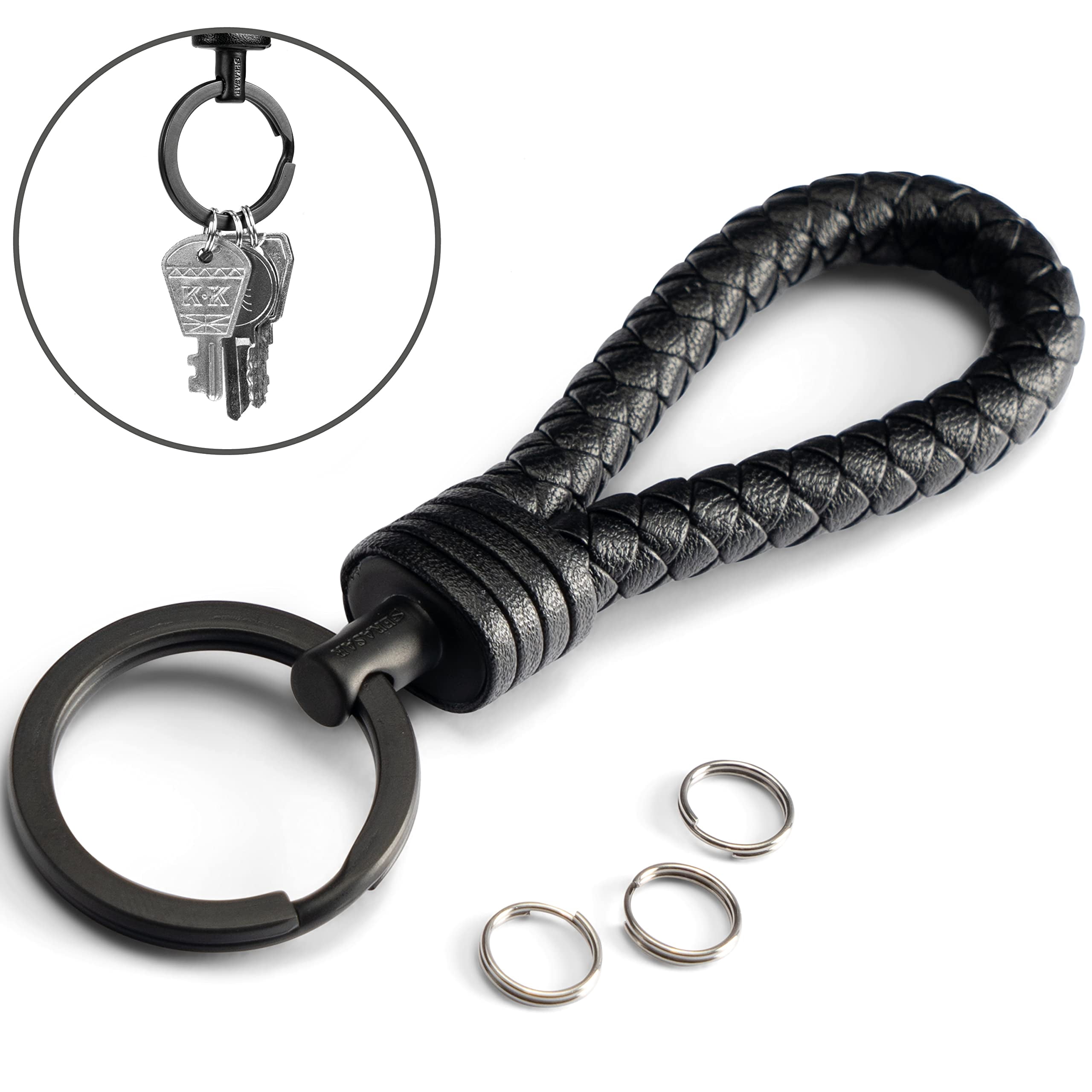 SERASAR Leather Keychain [Strong] Black Keychain Accessories Black Key Ring