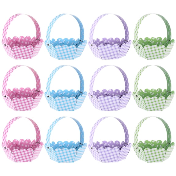 Tineasur 12Pcs Daily Use Easter Baskets Empty Assorted Color Paper Egg Storage