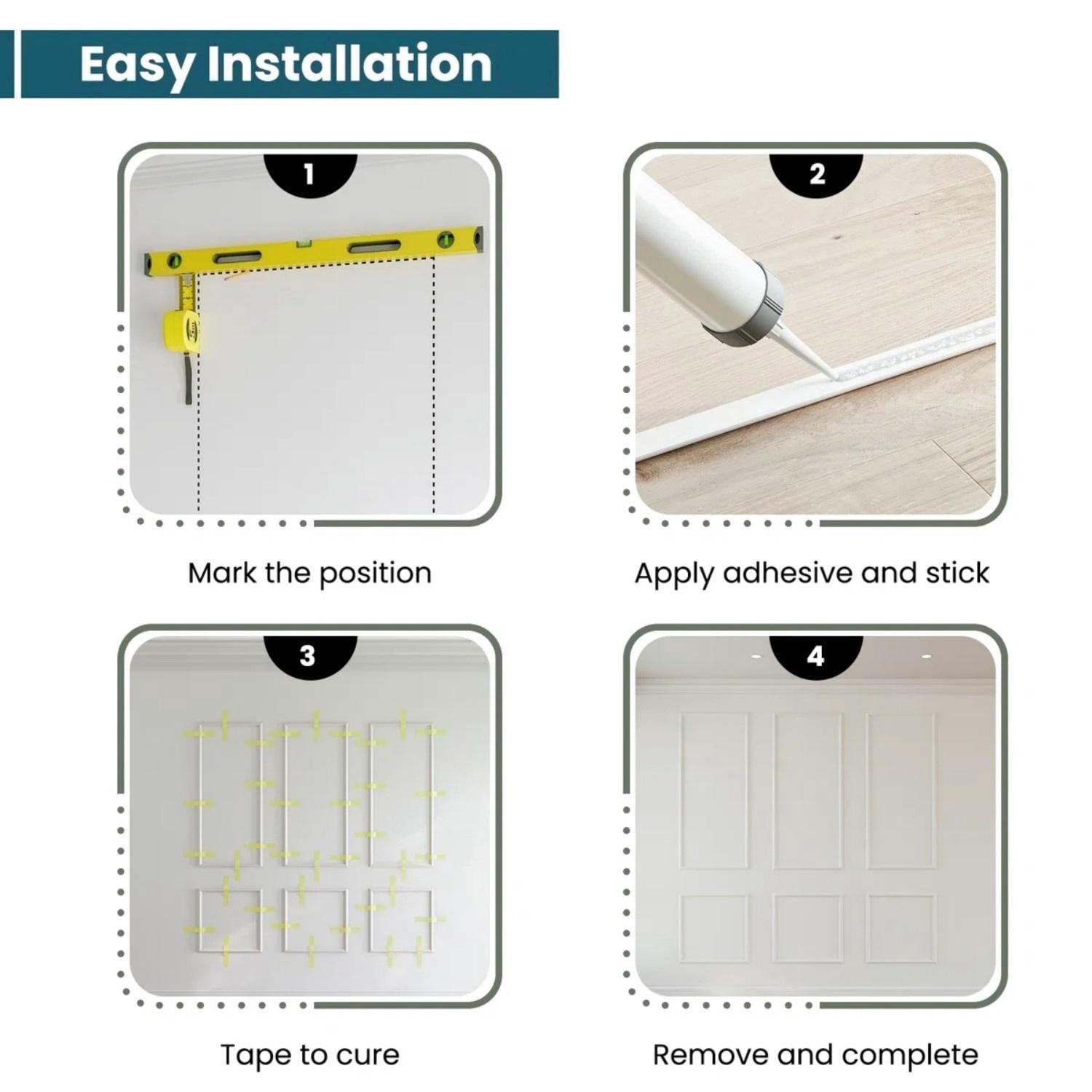 Easy4Home 6-Set Wall Molding Kit Pre-Cut Ready to Assemble Wainscoting Panels for Interior Wall Decor