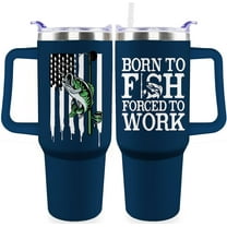 Fishing Tumbler with Handle For Men 40OZ Born to Fish Gift Stainless Steel Cups Insulated Tumblers Fisherman Gifts For Dad Daddy Funny Saying Green Fish White Mugs